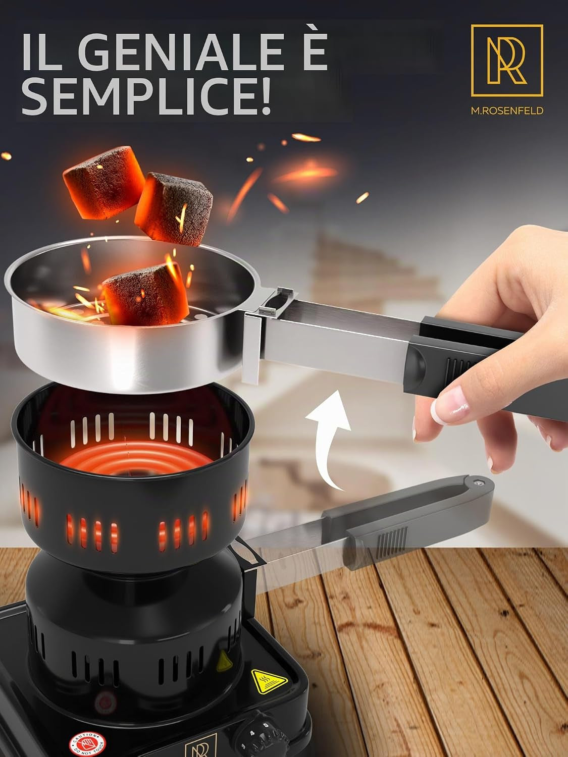 Accenditore Elettrico Carbone Bruciatore per Narghile  FIRE Tower 3.0 Con Cavo Extra Lungo Da 150 Cm Cestino per Carbone Rimovibile E 2 Pinze Spirale in Acciaio 304 per Una Maggiore Durata