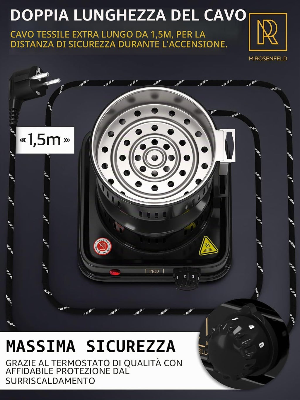 Accenditore Elettrico Carbone Bruciatore per Narghile  FIRE Tower 3.0 Con Cavo Extra Lungo Da 150 Cm Cestino per Carbone Rimovibile E 2 Pinze Spirale in Acciaio 304 per Una Maggiore Durata