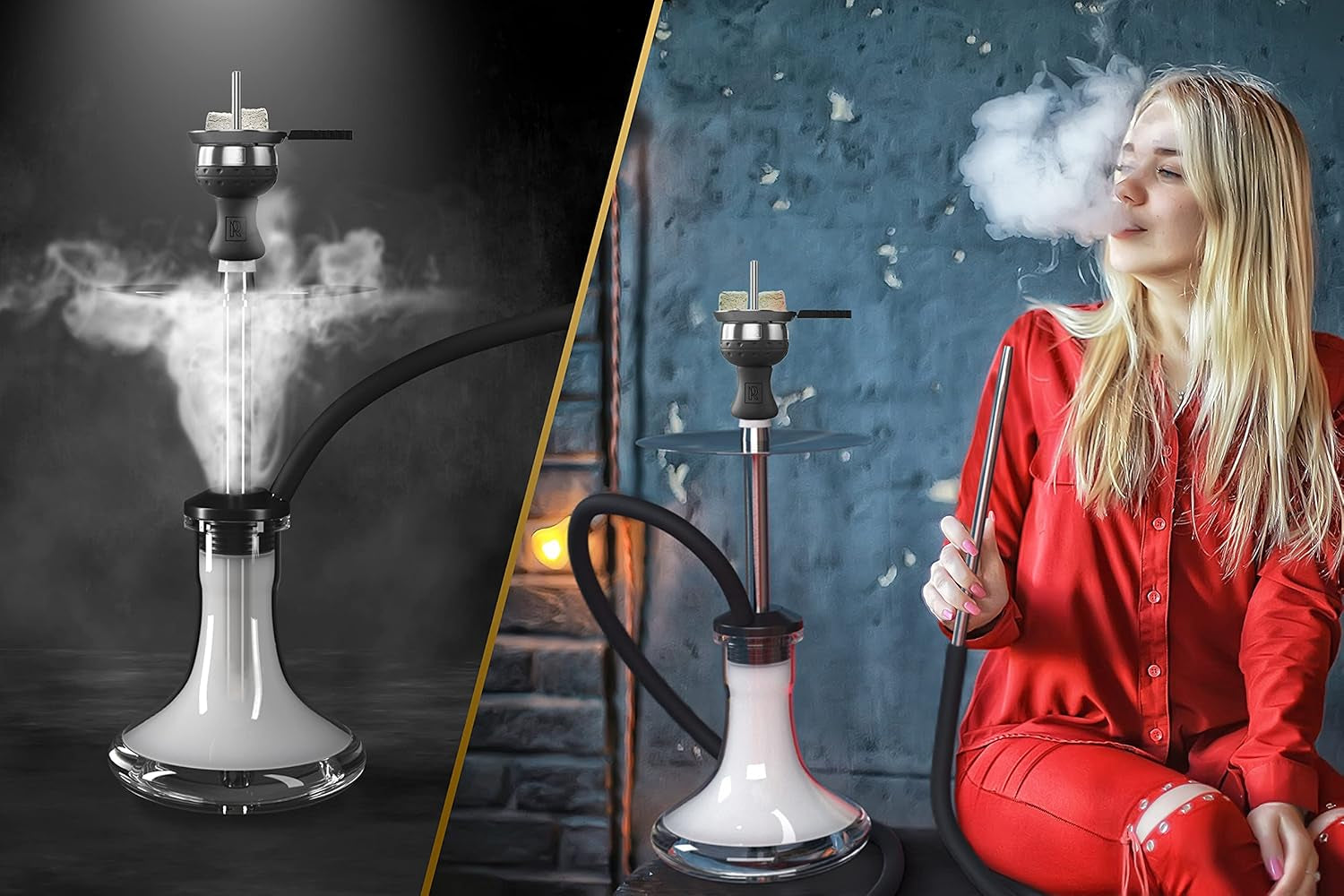 Kit Narghile Completo M.Rosenfeld in Acciaio Inox - Shisha Professionale Alta Qualità Con Tubo 150Cm, Accessori Inclusi: Pinze E Testa