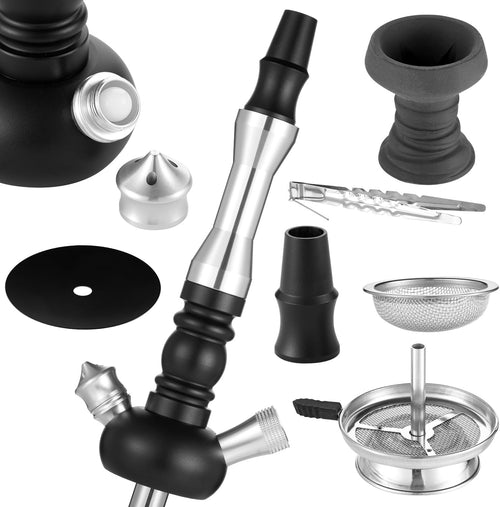 Shisha 50Cm Narghilè Completo Con Tubo Shisha Professionale Di Alta Qualita Hookah Con Fumarie in Acciaio Inox Di Immersione Cavità Chiusa, Narghile Accesori, Nero