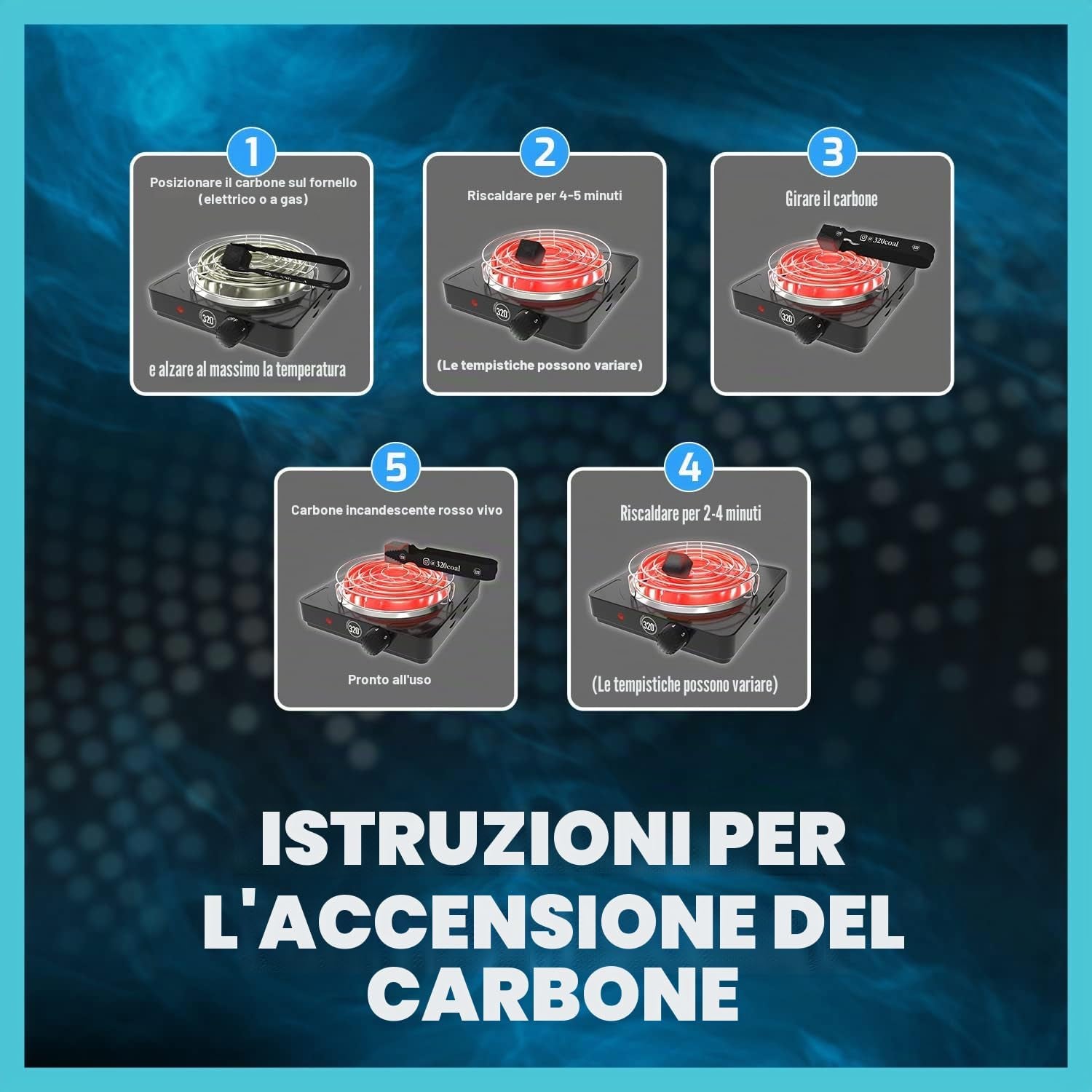 320° Carbone Naturale Di Noce Di Cocco (26Mm Cubes) per Barbecue E Narghilè, Shisha, 1 Kg