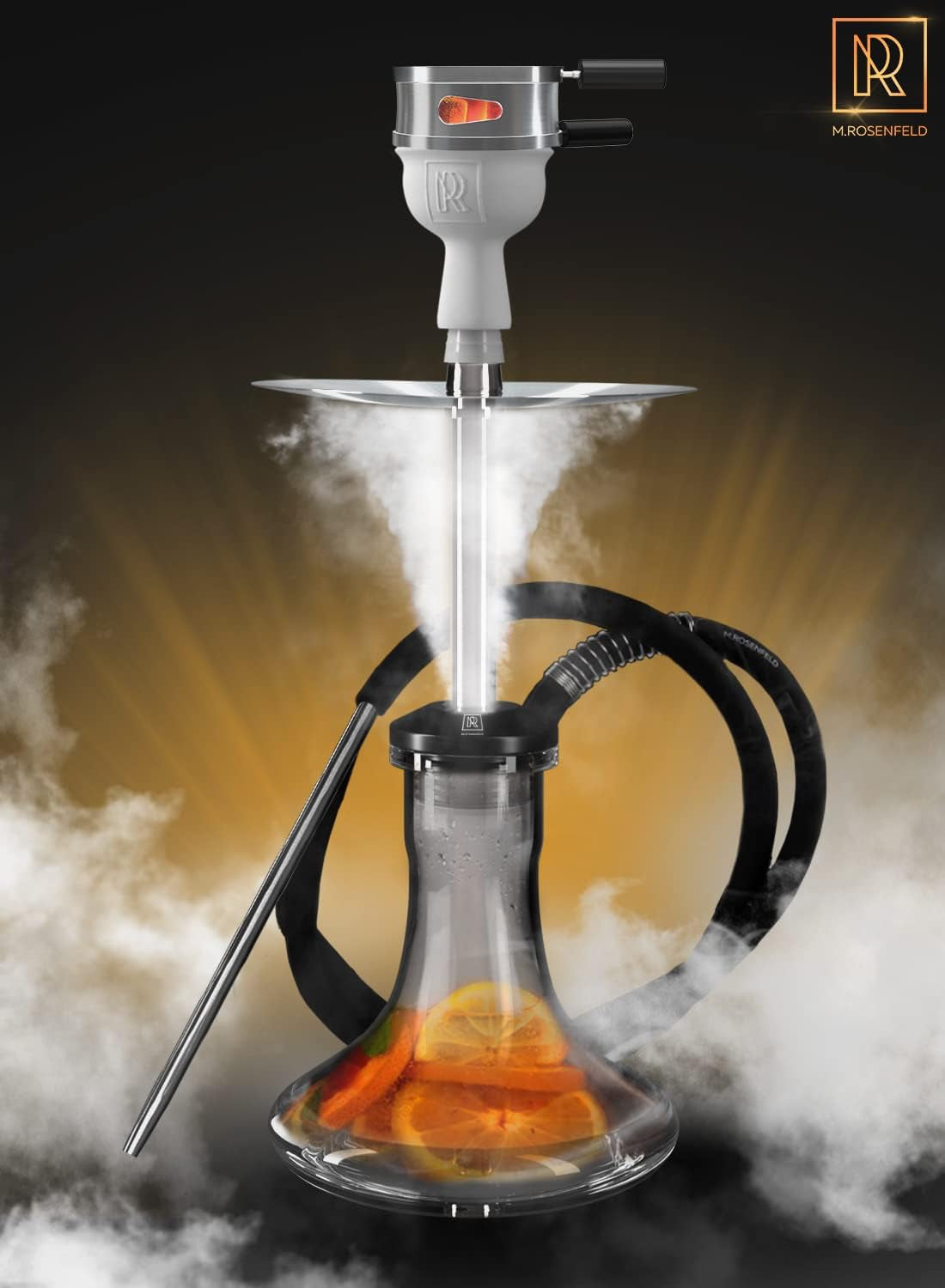 Kit Narghile Completo M.Rosenfeld in Acciaio Inox - Shisha Professionale Alta Qualità Con Tubo 150Cm, Accessori Inclusi: Pinze E Testa