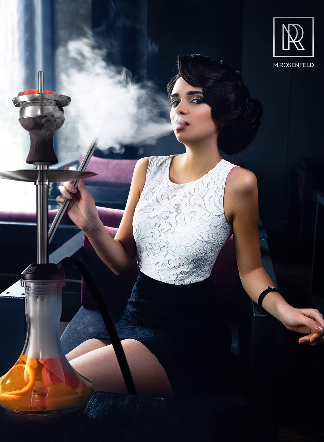 Kit Narghile Completo M.Rosenfeld in Acciaio Inox - Shisha Professionale Alta Qualità Con Tubo 150Cm, Accessori Inclusi: Pinze E Testa