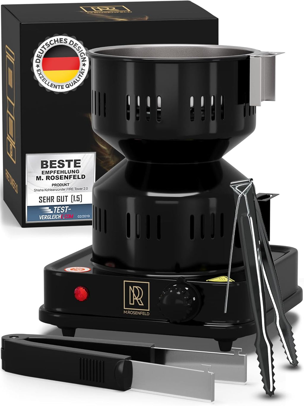 Accenditore Elettrico Carbone Bruciatore per Narghile  FIRE Tower 3.0 Con Cavo Extra Lungo Da 150 Cm Cestino per Carbone Rimovibile E 2 Pinze Spirale in Acciaio 304 per Una Maggiore Durata