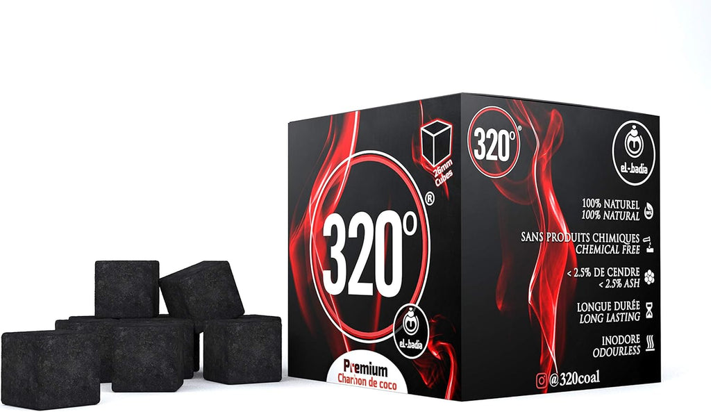 320° Carbone Naturale Di Noce Di Cocco (26Mm Cubes) per Barbecue E Narghilè, Shisha, 1 Kg